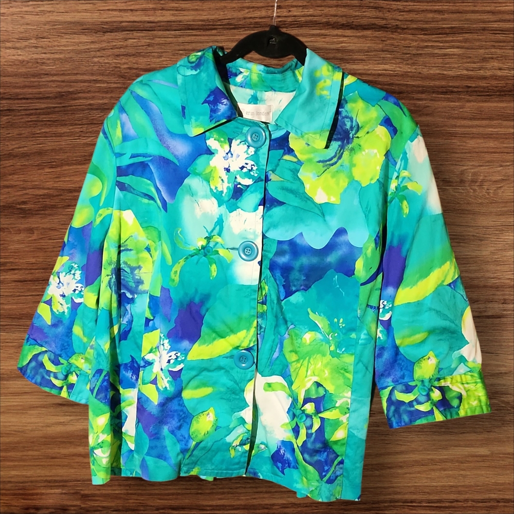 ERIN LONDON | Vintage Artsy Colorful Blue Green Career Blazer Jacket | 2X